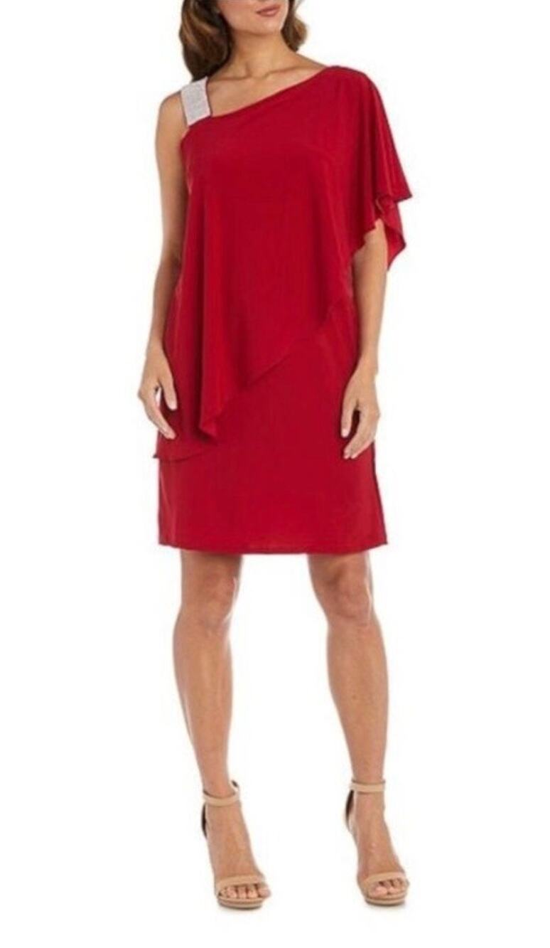 R&M Richard’s Red Elbow Sleeve Knee Length Party Shift Dress 10 NWT